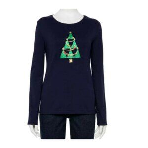 NWT Croft & Barrow Christmas Tree Tee Long Sleeve T-Shirt Holiday Navy M
